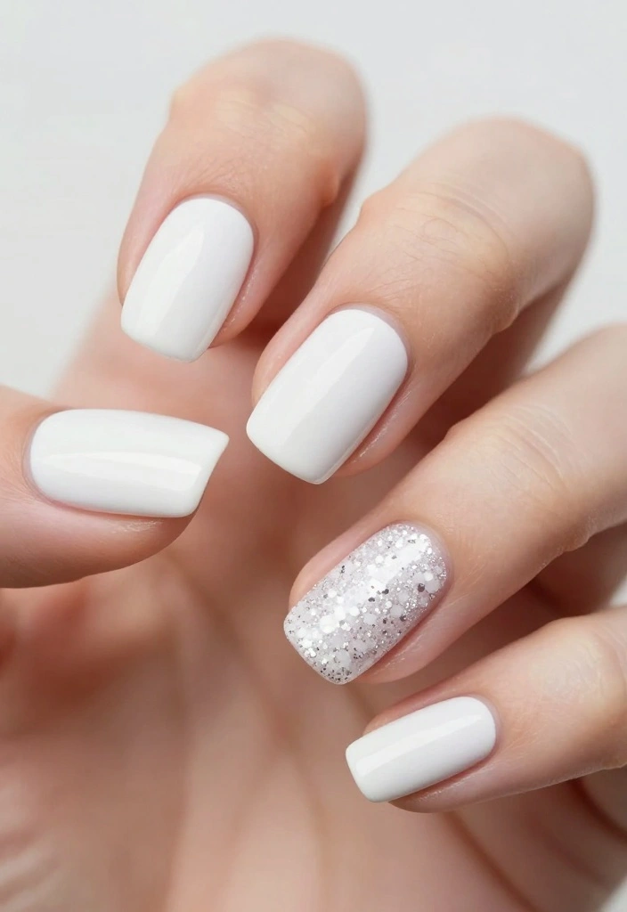 14 Beautiful White Glitter Nails That Are a Must-Try! - 14. Chic and Simple Glitter Accent 1