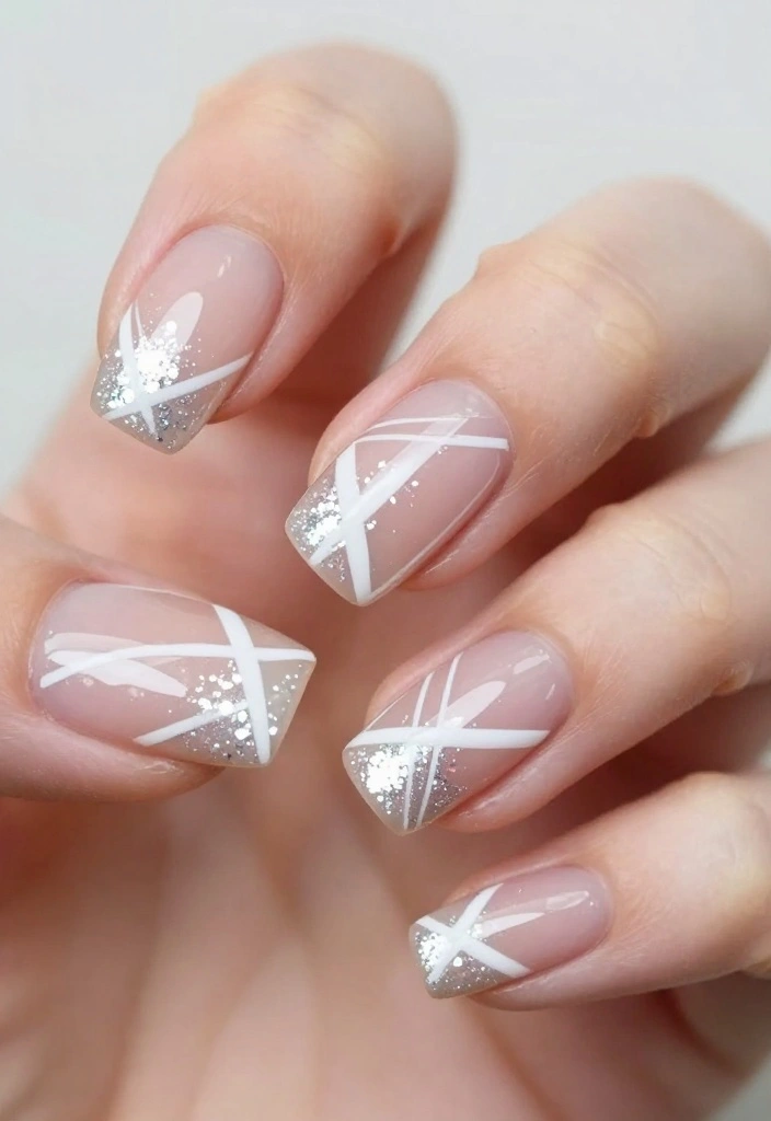 14 Beautiful White Glitter Nails That Are a Must-Try! - 8. Geometric White Glitter 1