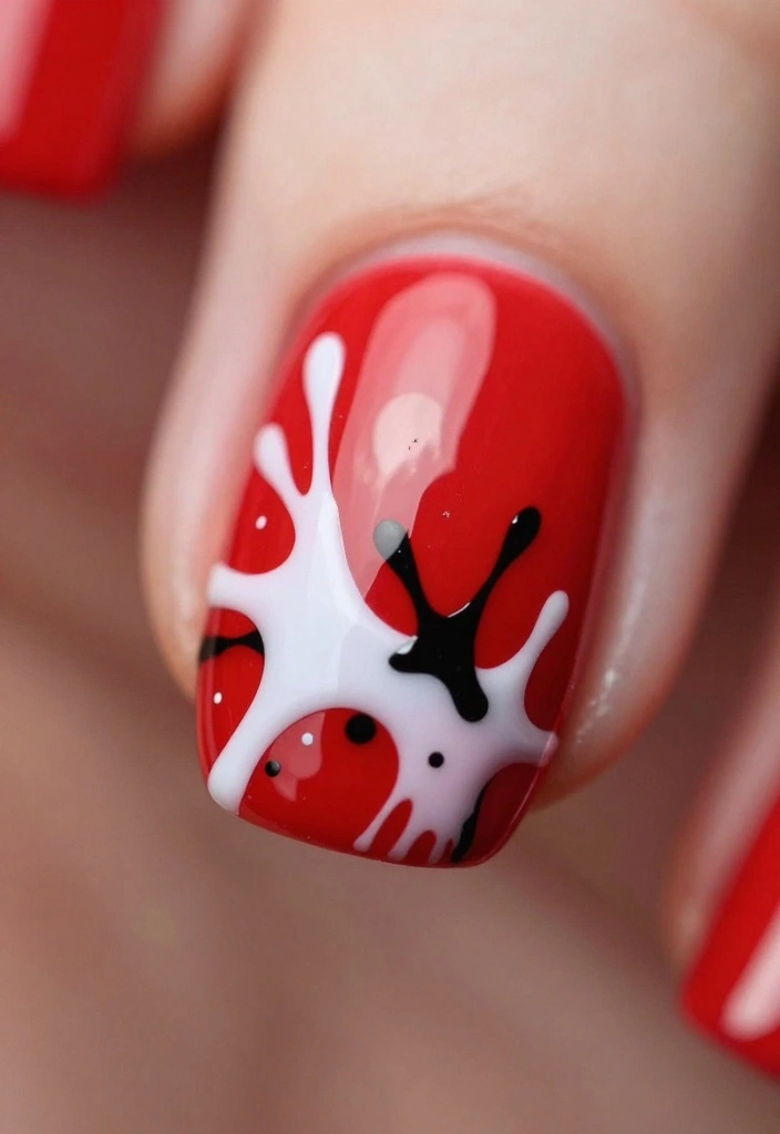 14 Cute Nail Ideas That Will Elevate Your Red Nails to a New Level! - 10. Artistic Splatter 1