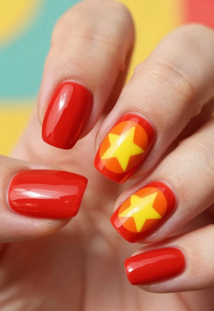 14 Cute Nail Ideas That Will Elevate Your Red Nails to a New Level! - 12. Retro 70’s Vibe 1