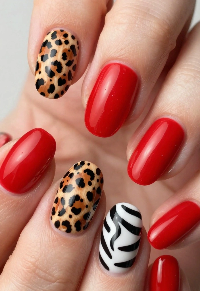 14 Cute Nail Ideas That Will Elevate Your Red Nails to a New Level! - 13. Animal Print Accents 1