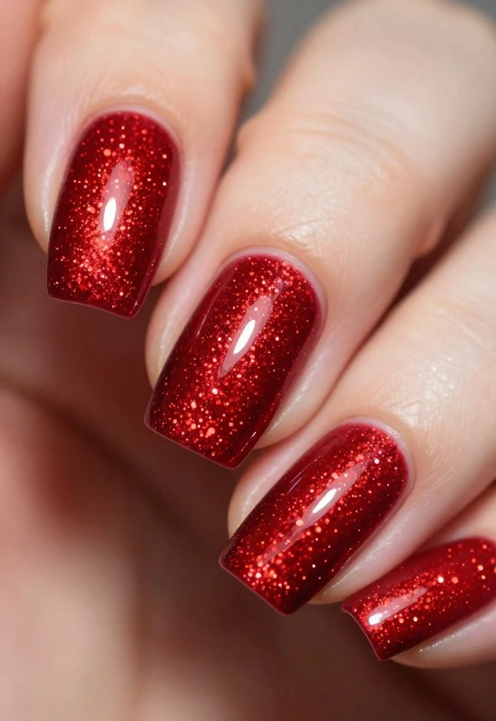 14 Cute Nail Ideas That Will Elevate Your Red Nails to a New Level! - 3. Glitter Gradient 1
