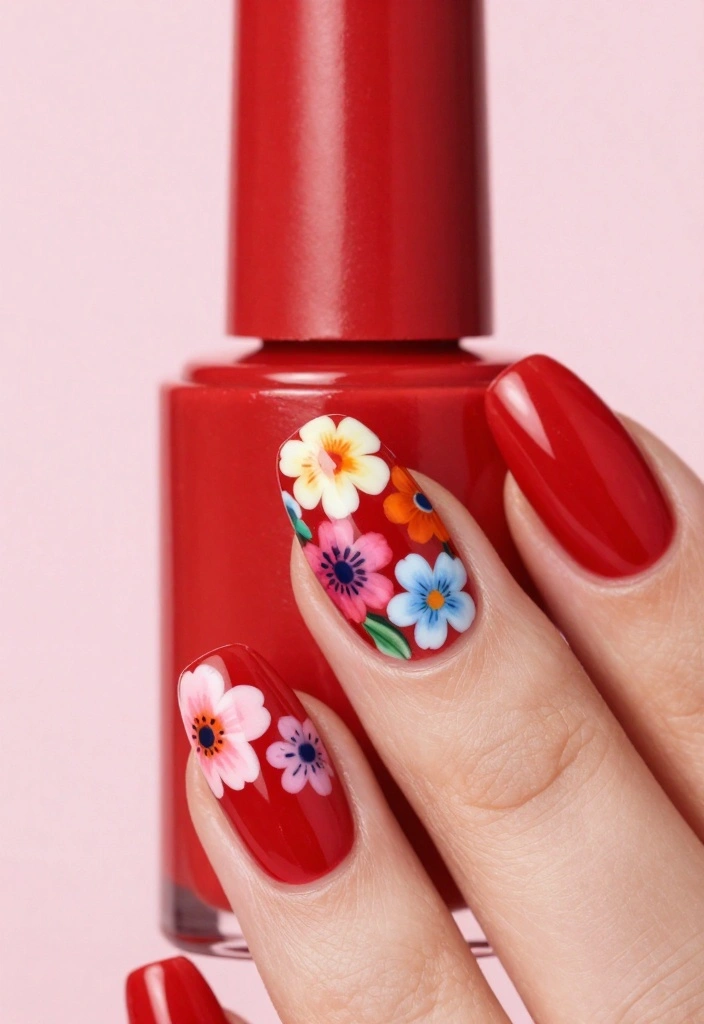 14 Cute Nail Ideas That Will Elevate Your Red Nails to a New Level! - 4. Floral Nail Wraps 1