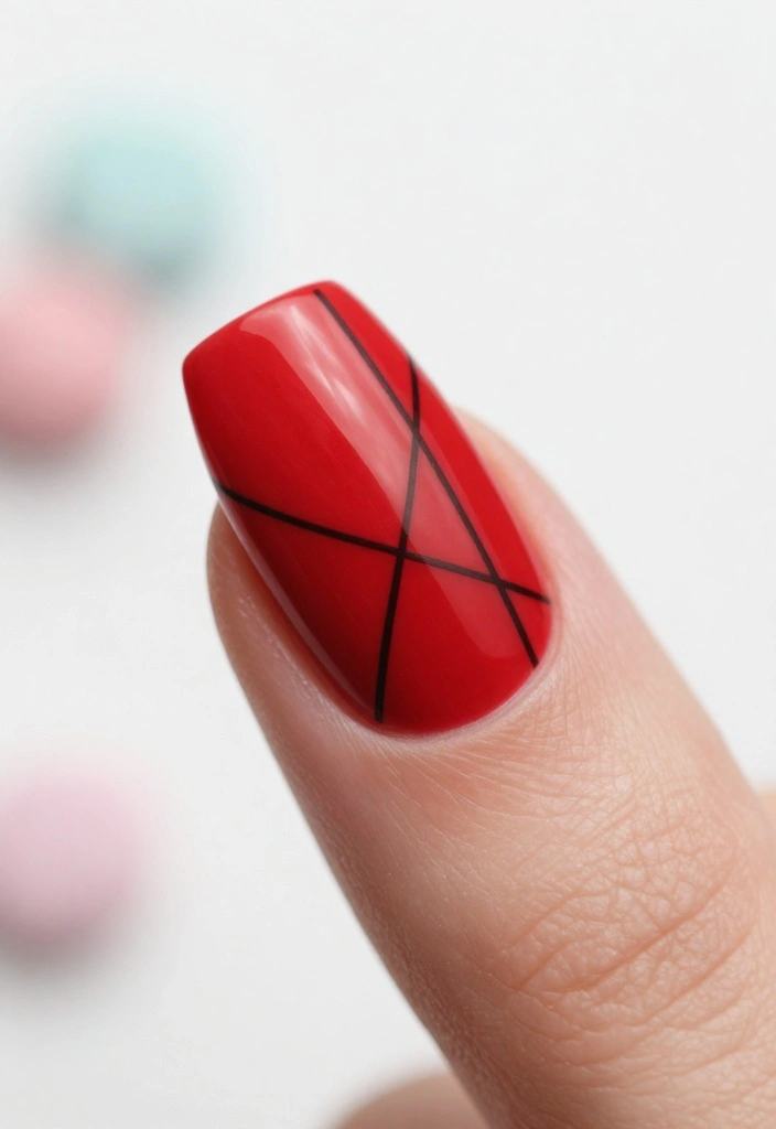 14 Cute Nail Ideas That Will Elevate Your Red Nails to a New Level! - 5. Minimalist Lines 1
