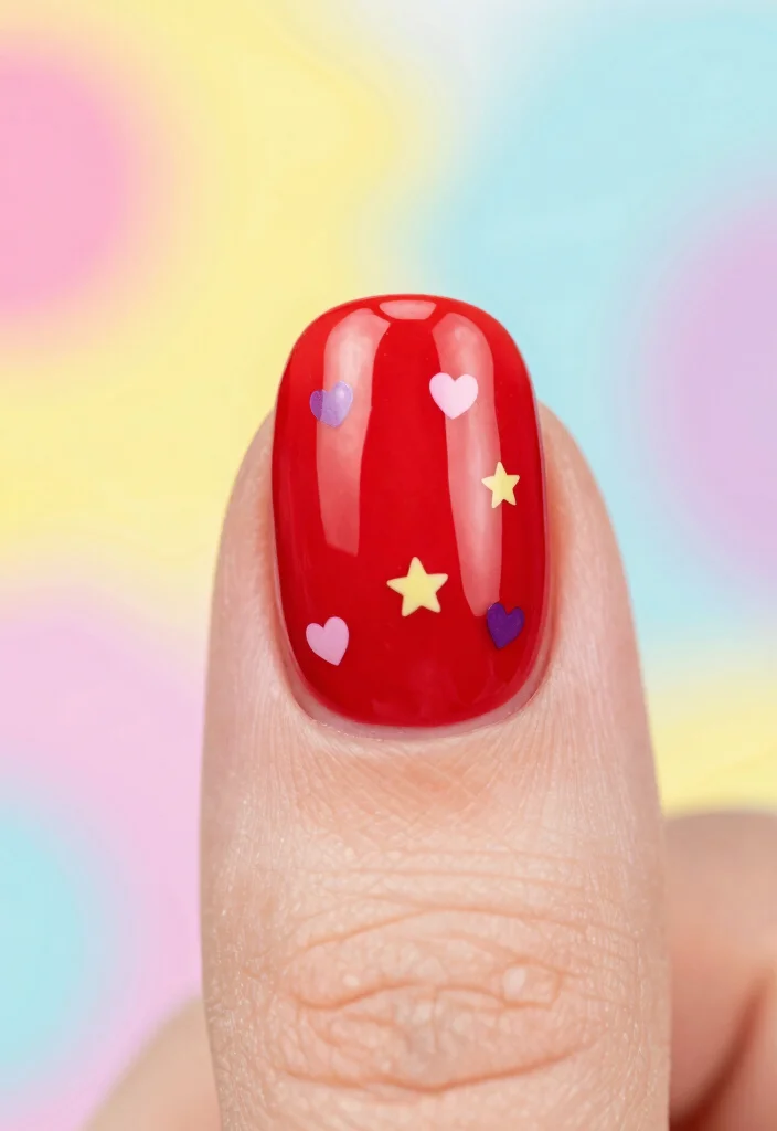 14 Cute Nail Ideas That Will Elevate Your Red Nails to a New Level! - 6. Nail Stickers: Hearts & Stars 1
