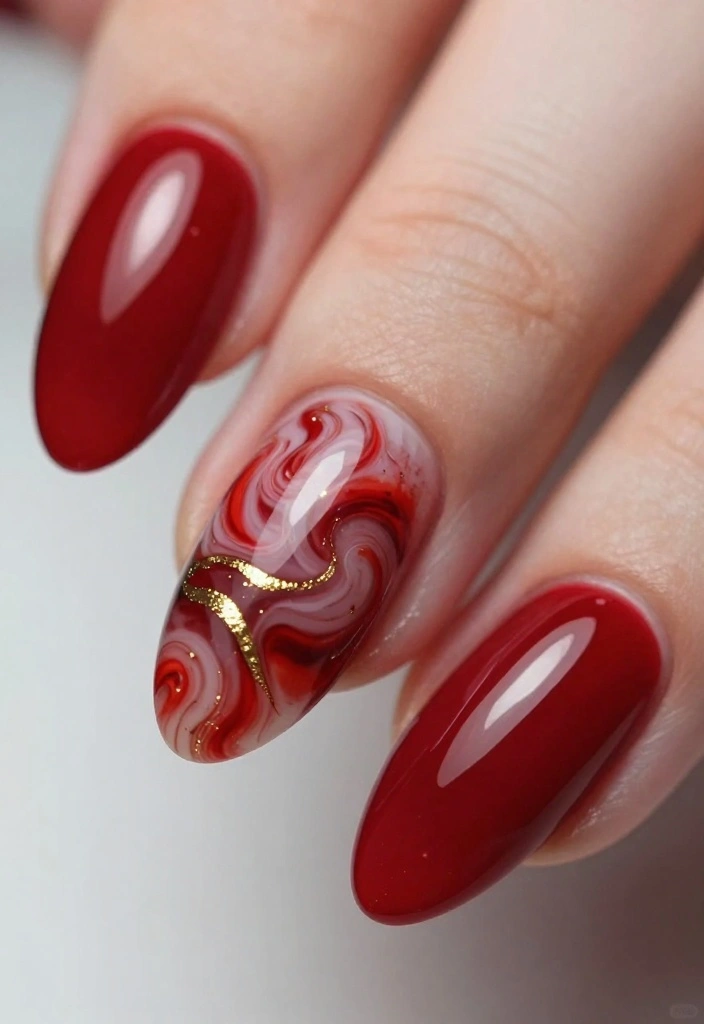 14 Cute Nail Ideas That Will Elevate Your Red Nails to a New Level! - 7. Chic Marble Effect 1