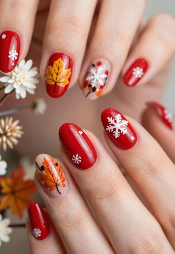 14 Cute Nail Ideas That Will Elevate Your Red Nails to a New Level! - 9. Seasonal Themes 1