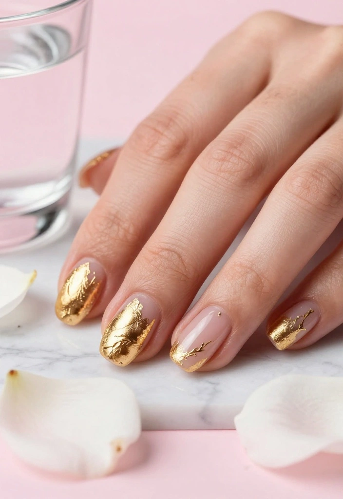 14 Easy Gold Nail Art Designs You Need to Try! - 5. Gold Leaf Accents 1
