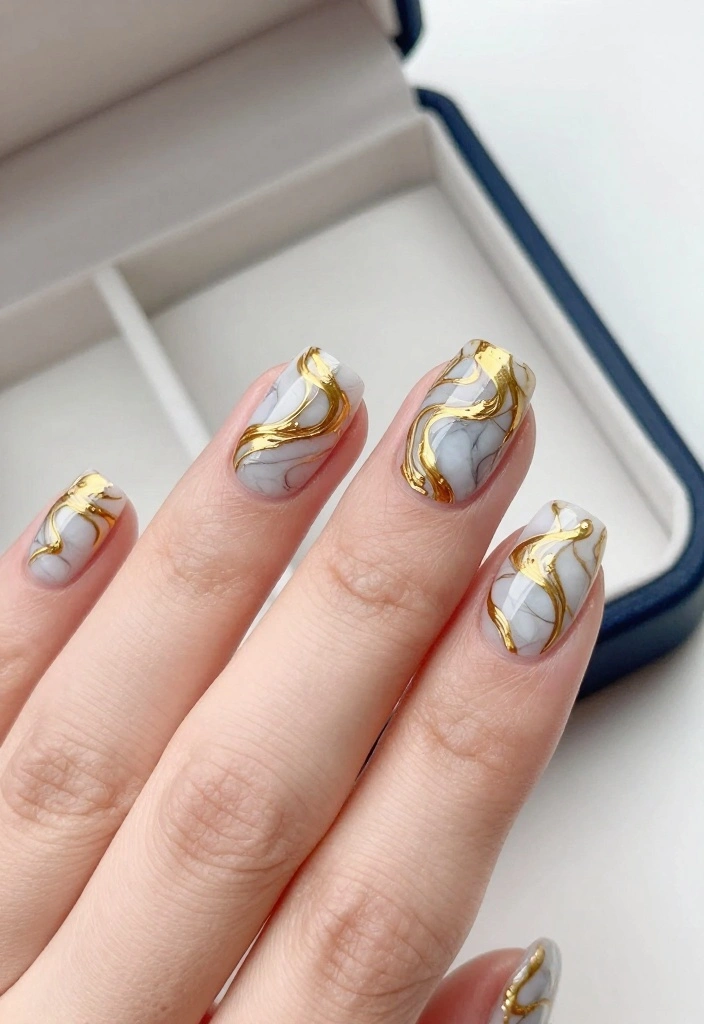 14 Easy Gold Nail Art Designs You Need to Try! - 7. Gold Marble Effect 1