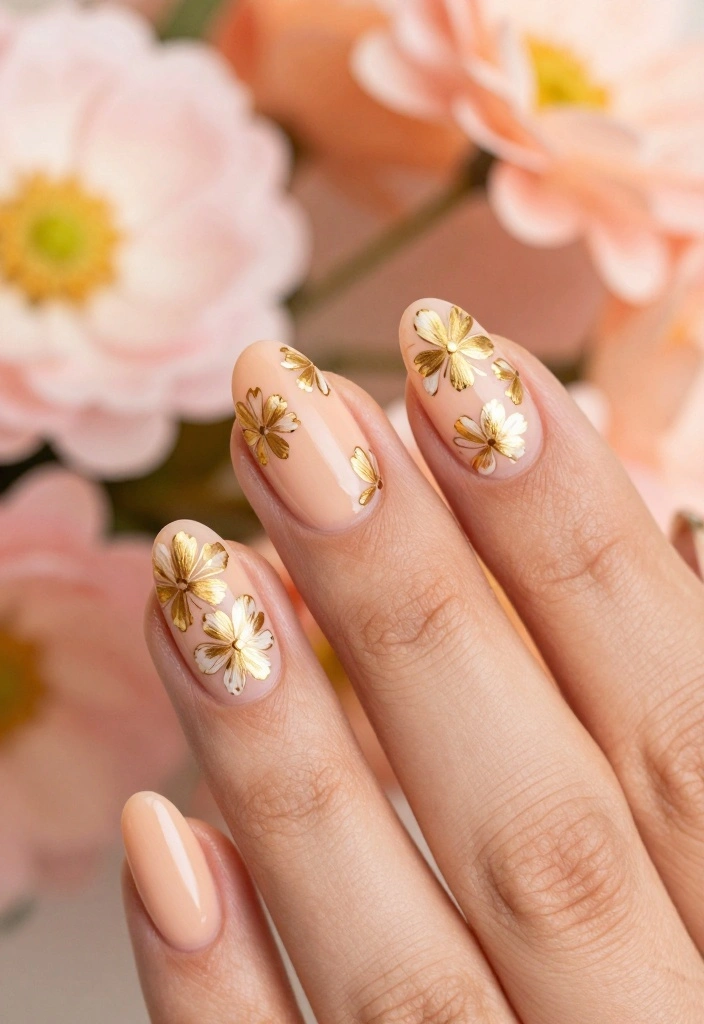 14 Easy Gold Nail Art Designs You Need to Try! - 9. Gold Floral Art 1