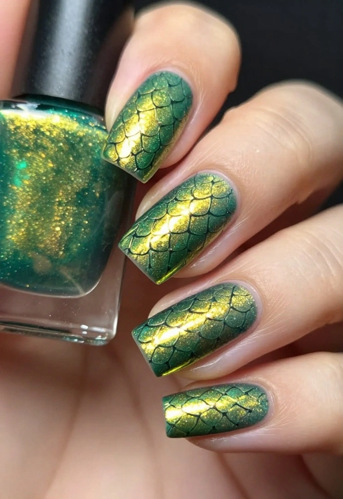 14 Epic Dragon Nail Designs to Channel Your Inner Mystical Being (You’ll Love #3!) - 1. Scaled Perfection 1