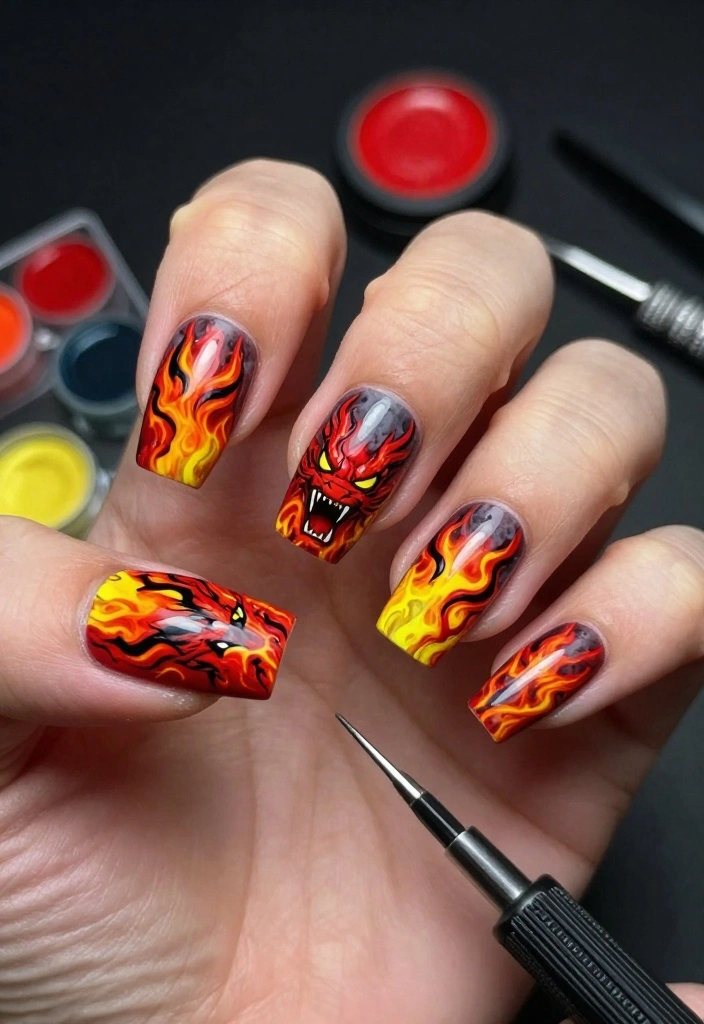 14 Epic Dragon Nail Designs to Channel Your Inner Mystical Being (You’ll Love #3!) - 10. Dragon's Breath 1