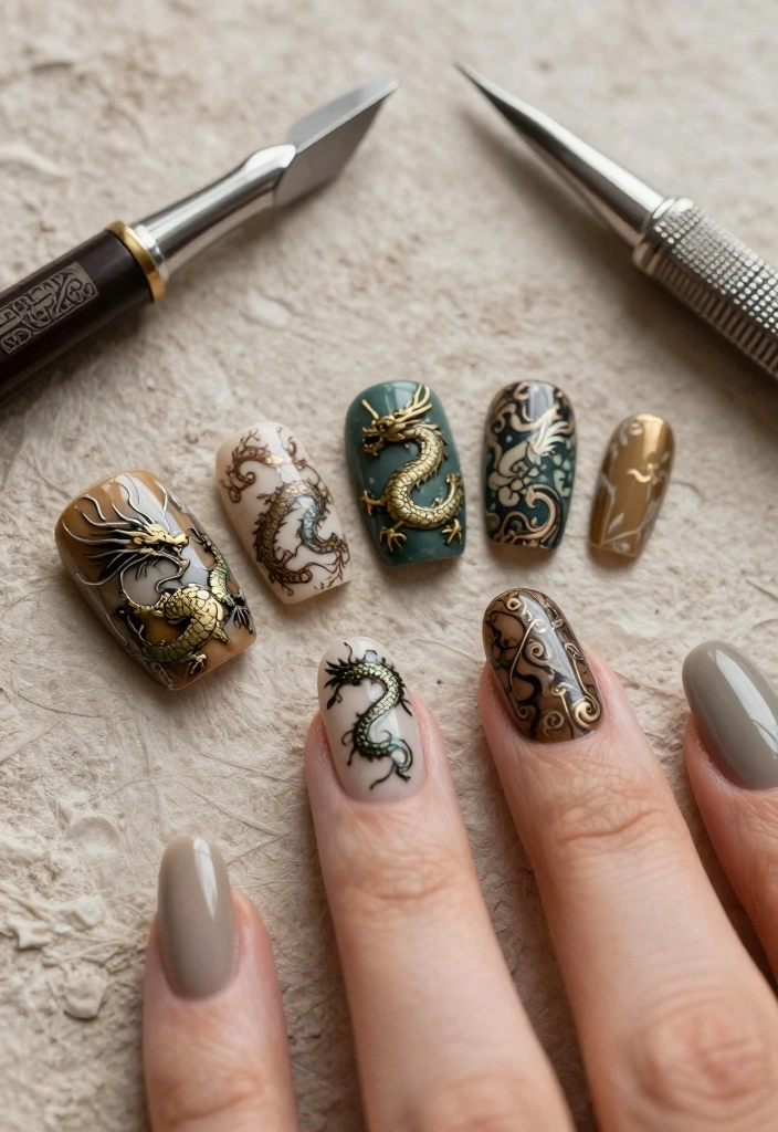 14 Epic Dragon Nail Designs to Channel Your Inner Mystical Being (You’ll Love #3!) - 14. Vintage Dragon 1