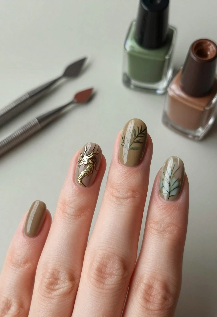 14 Epic Dragon Nail Designs to Channel Your Inner Mystical Being (You’ll Love #3!) - 6. Nature Inspired 1