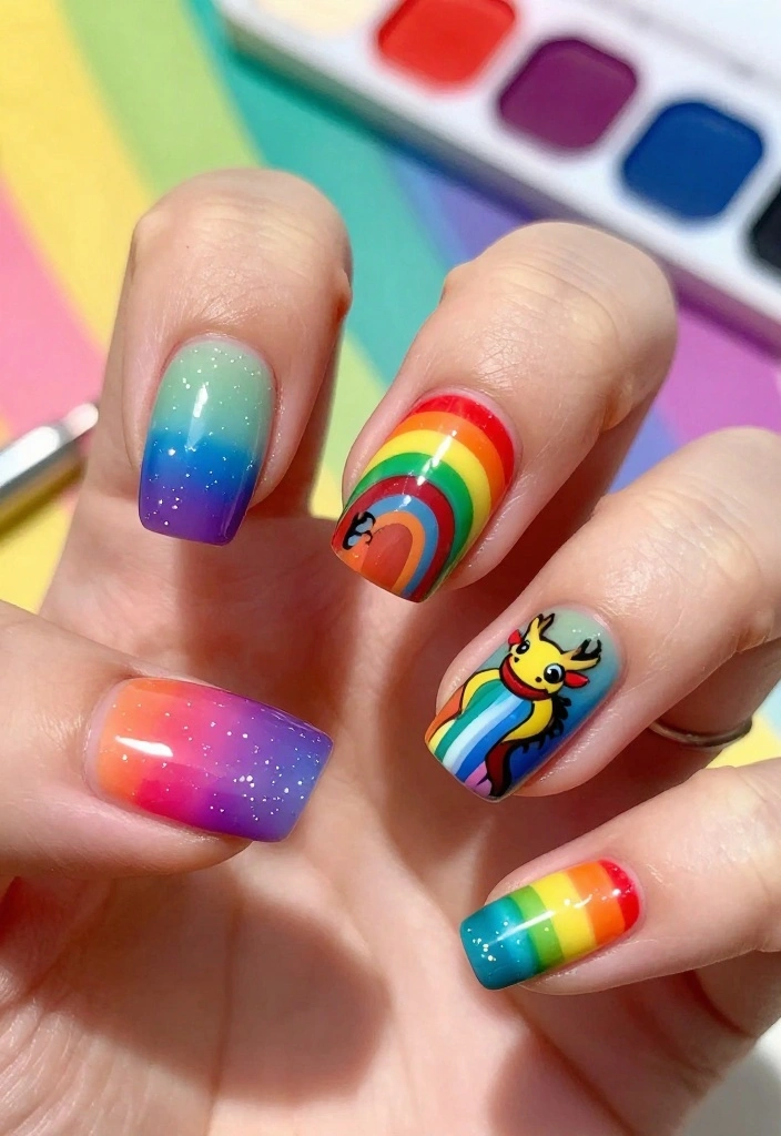 14 Epic Dragon Nail Designs to Channel Your Inner Mystical Being (You’ll Love #3!) - 7. Rainbow Dragon 1