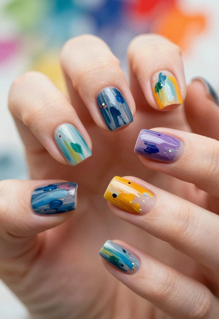 14 Extra Short Nail Ideas That Are So Stylish, You’ll Want To Try Them All! - 12. Artistic Brush Strokes 1