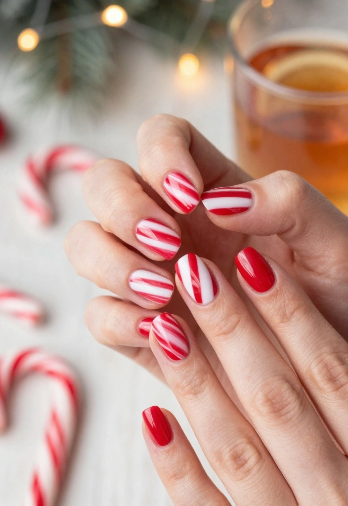 14 Festive Nail Looks for Christmas That Will Blow Your Mind! - 4. Candy Cane Stripes 1