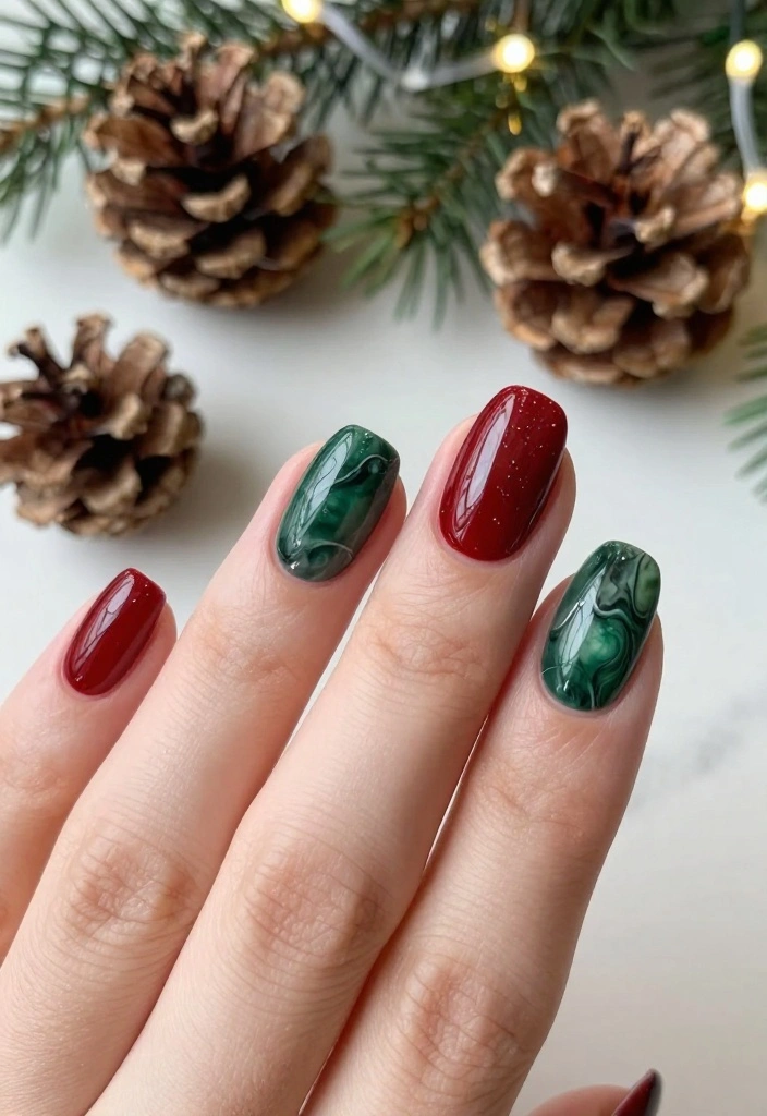 14 Festive Nail Looks for Christmas That Will Blow Your Mind! - 7. Holi-Daze Marble 1