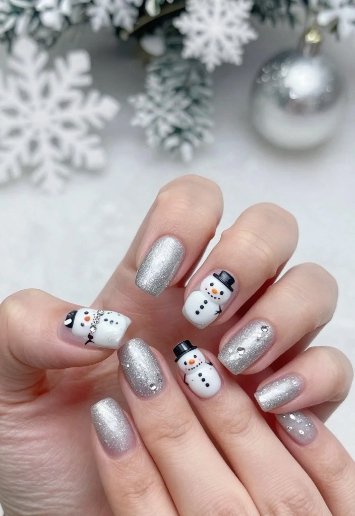 14 Festive Snowman Nails That Will Make You the Star of Every Holiday Party! - 2. Sparkly Snowman Accents 1