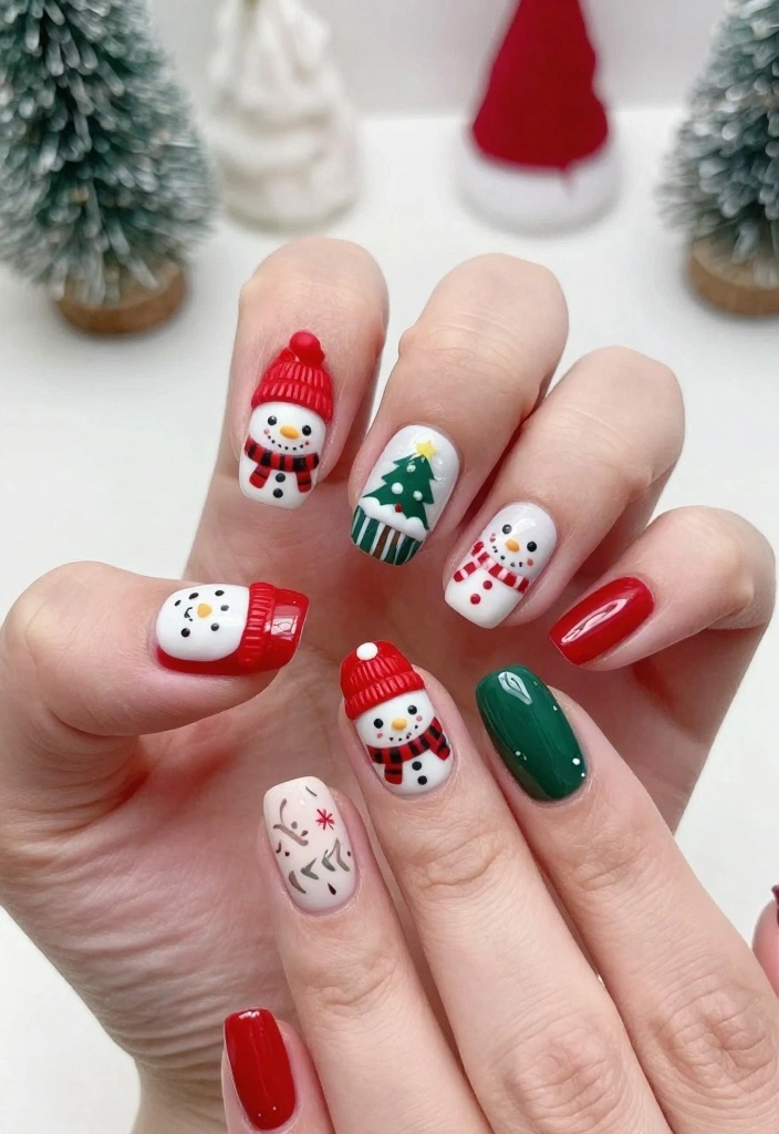 14 Festive Snowman Nails That Will Make You the Star of Every Holiday Party! - 3. Cute Snowman with Accessories 1
