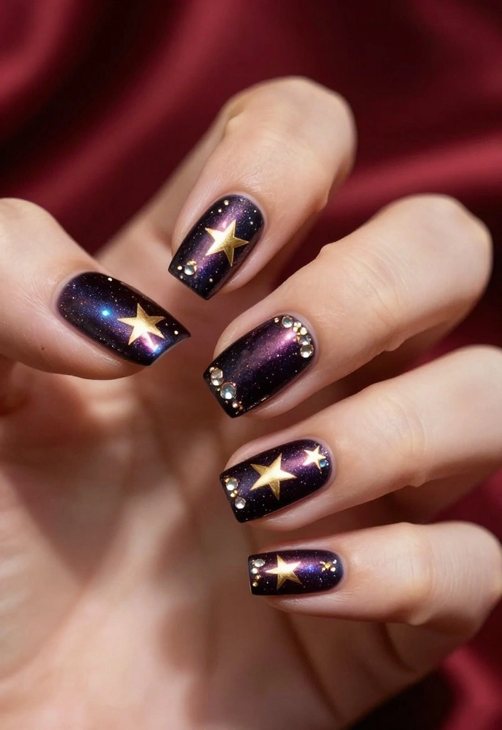 14 Glittery Star Nail Art Styles That Will Make You Shine Bright (Try Them ASAP!) - 12. Jewel Tone Stars 1