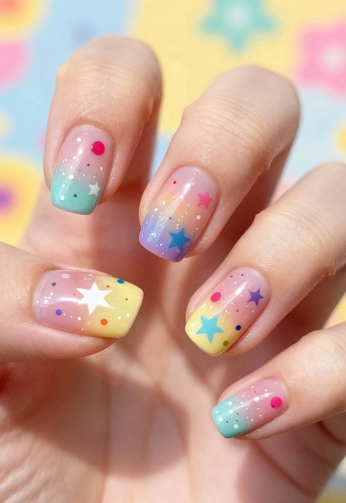14 Glittery Star Nail Art Styles That Will Make You Shine Bright (Try Them ASAP!) - 9. Dotted Stars on Gradient 1