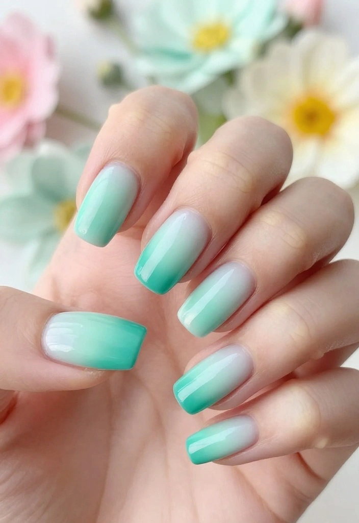14 Gorgeous Mint Nails Looks to Rock This Spring (Get Ready for Compliments!) - 1. Elegant Ombre Mint Nails 1