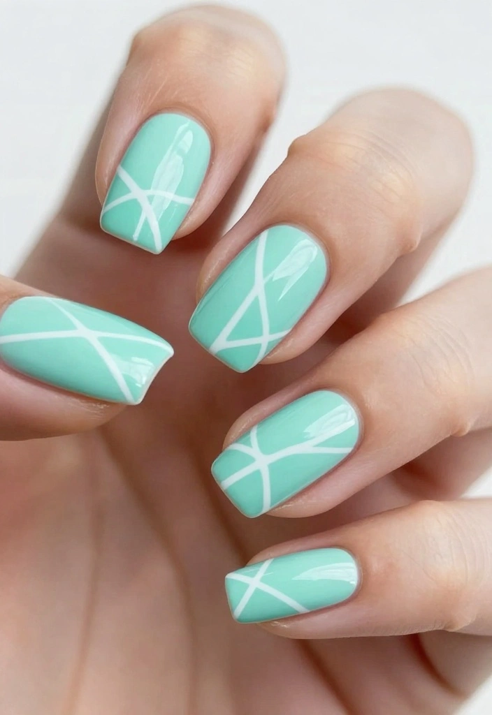14 Gorgeous Mint Nails Looks to Rock This Spring (Get Ready for Compliments!) - 4. Mint and White Geometric Patterns 1