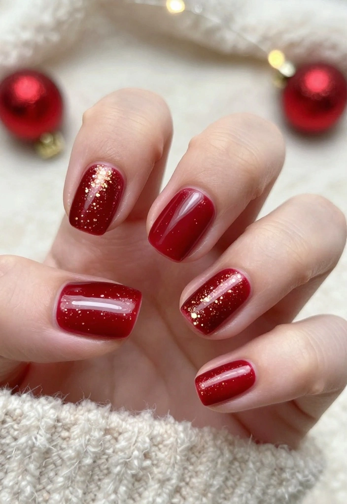 14 Must-Have Gorgeous Short Holiday Nail Ideas! - 1. Sparkling Holiday Glitter 1