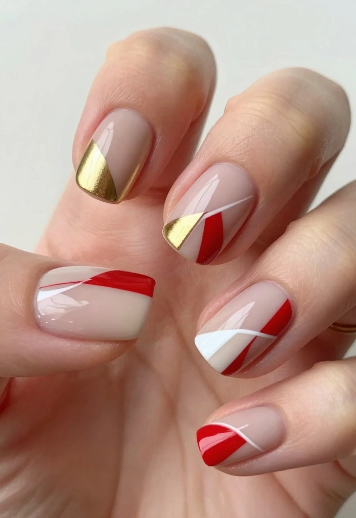 14 Must-Have Gorgeous Short Holiday Nail Ideas! - 12. Geometric Patterns 1