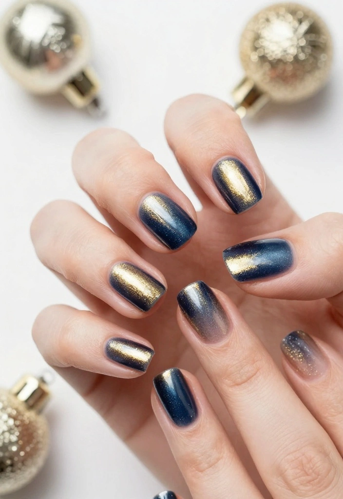 14 Must-Have Gorgeous Short Holiday Nail Ideas! - 3. Metallic Ombré 1