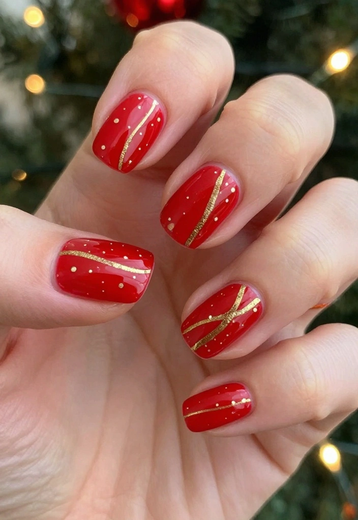 14 Must-Have Gorgeous Short Holiday Nail Ideas! - 5. Classic Red and Gold 1