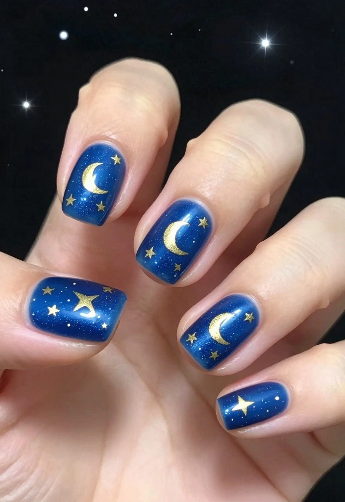 14 Must-Have Gorgeous Short Holiday Nail Ideas! - 8. Holiday Stars and Moons 1