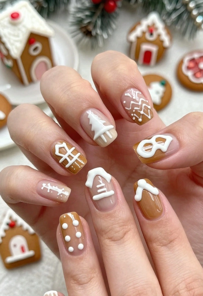 14 Nail Designs for Christmas That Are So Easy, You'll Want to Try Them All! - 11. Gingerbread Houses 1