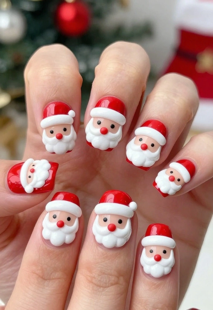 14 Nail Designs for Christmas That Are So Easy, You'll Want to Try Them All! - 5. Santa Claus Faces 1
