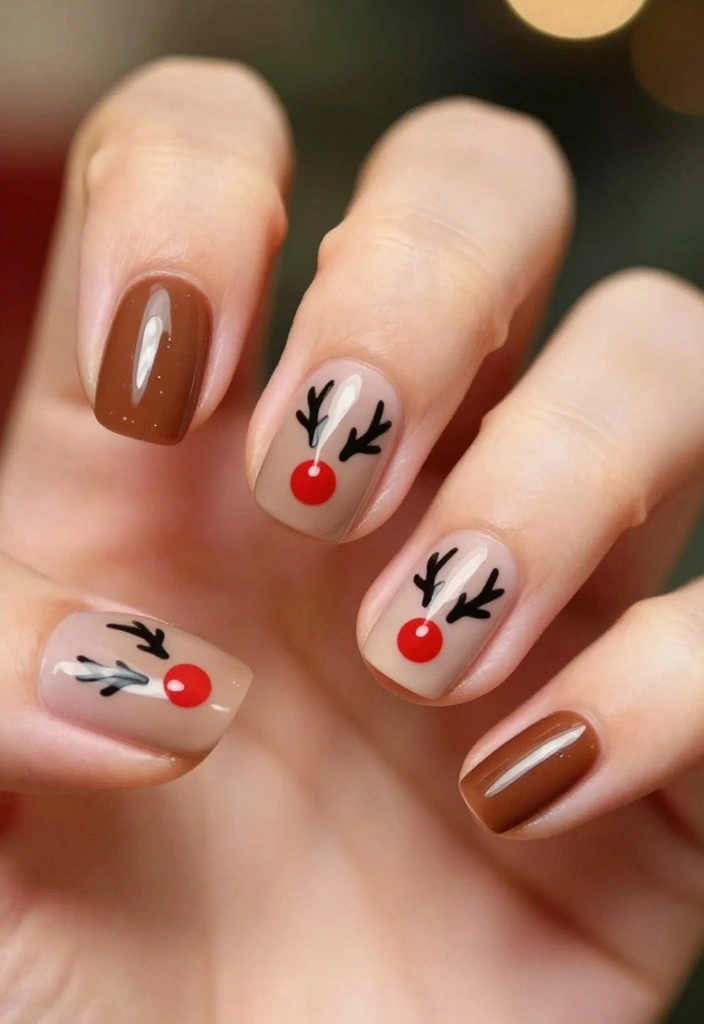 14 Nail Designs for Christmas That Are So Easy, You'll Want to Try Them All! - 6. Reindeer Antlers 1
