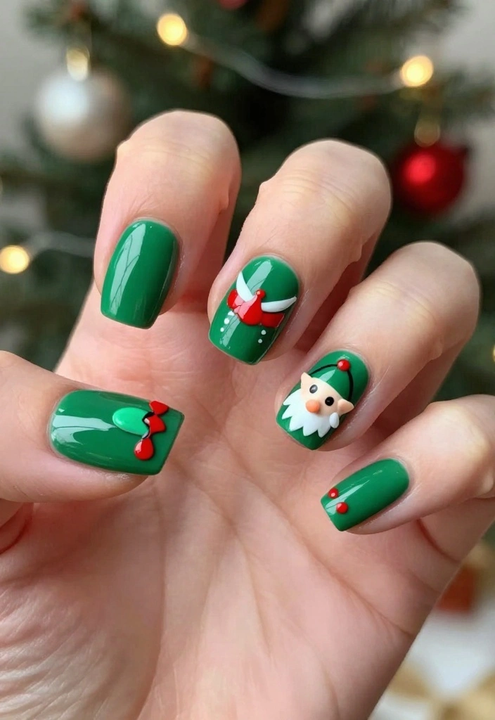 14 Nail Designs for Christmas That Are So Easy, You'll Want to Try Them All! - 8. Elf Inspired 1