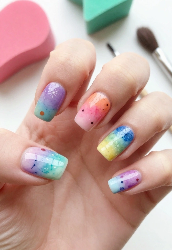 14 Quick and Easy Christmas Nail Designs Perfect for Beginners! - 13. Festive Watercolor Art 1