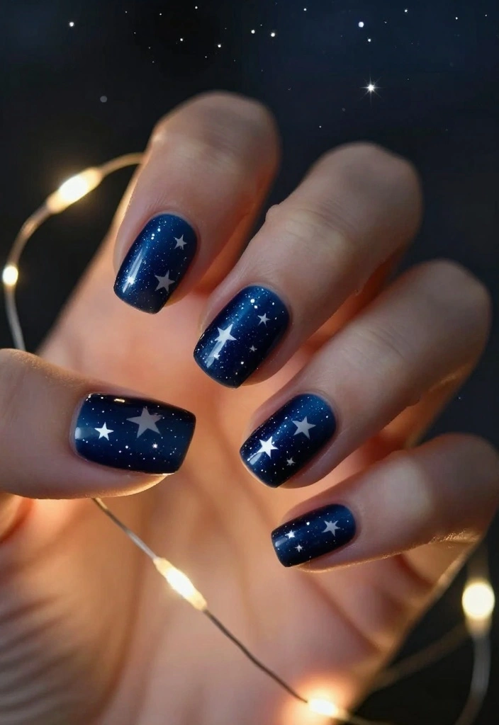 14 Quick and Easy Christmas Nail Designs Perfect for Beginners! - 14. Twinkling Starry Nights 1
