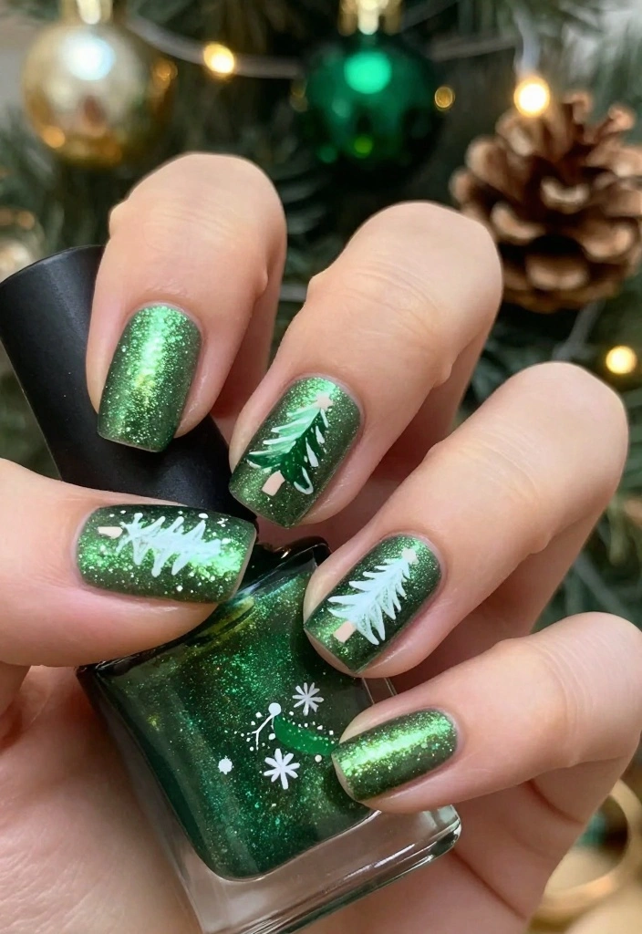 14 Quick and Easy Christmas Nail Designs Perfect for Beginners! - 4. Christmas Tree Glam 1