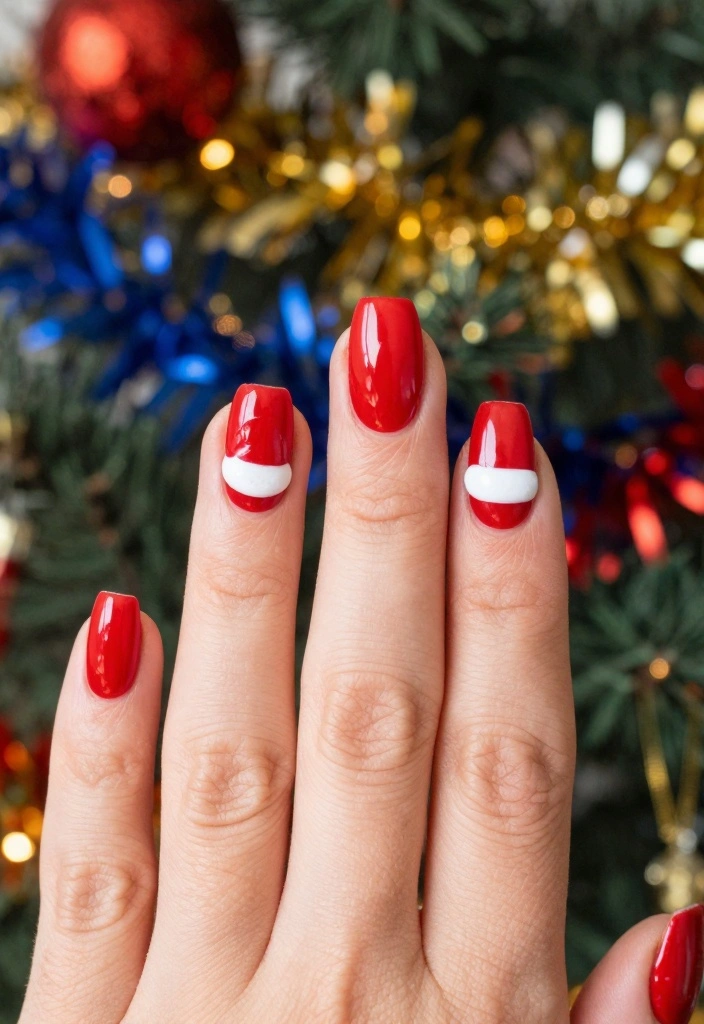 14 Quick and Easy Christmas Nail Designs Perfect for Beginners! - 5. Simple Santa Hats 1