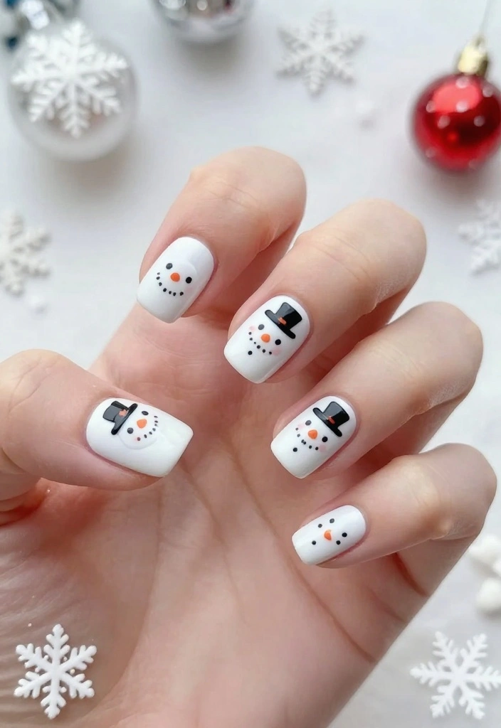 14 Quick and Easy Christmas Nail Designs Perfect for Beginners! - 6. Snowman Faces 1