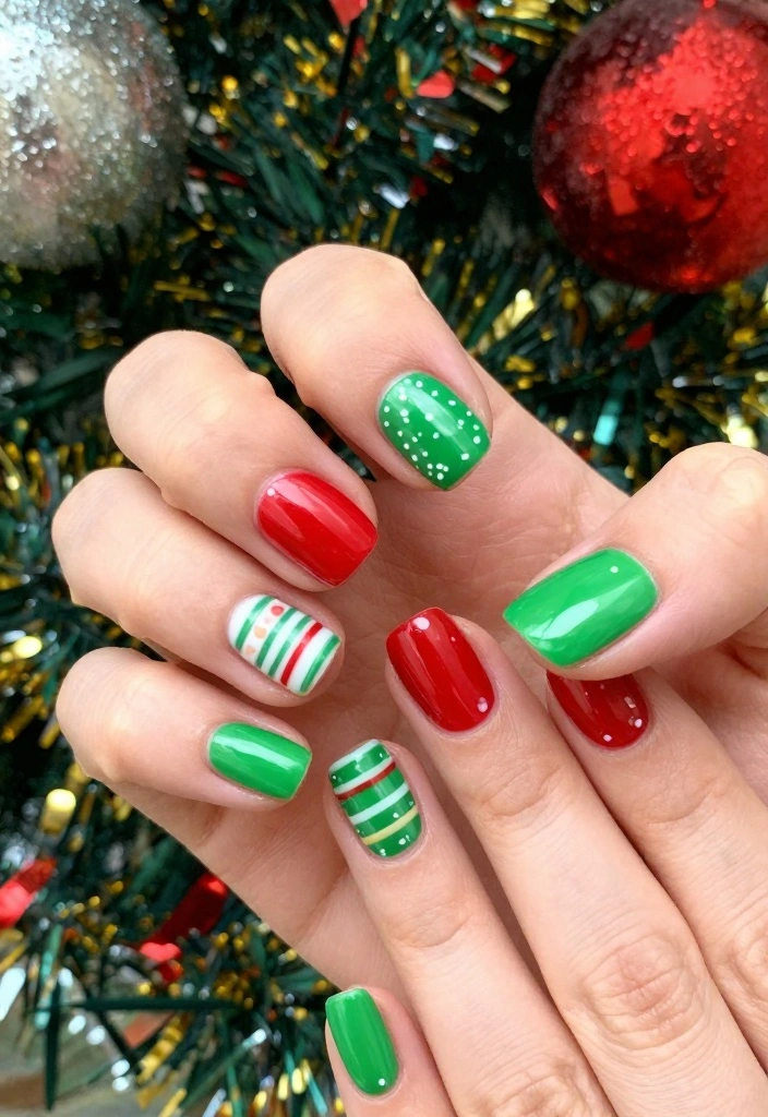 14 Quick and Easy Christmas Nail Designs Perfect for Beginners! - 7. Holiday Stripes 1