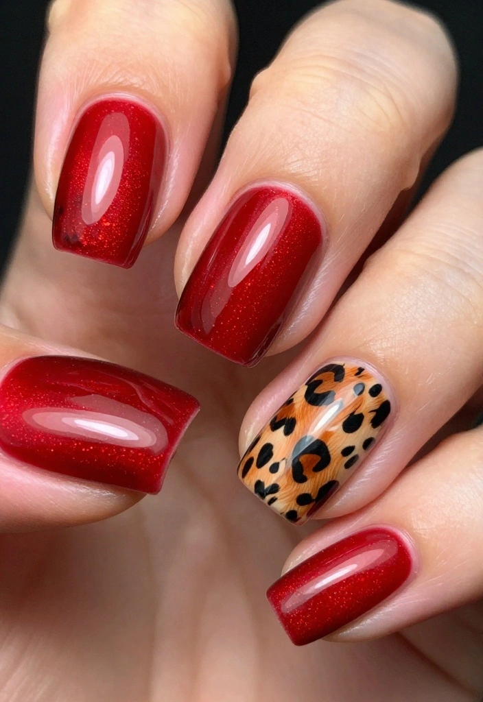14 Red Cat Eye Nail Looks That Are Simply Unforgettable! - 14. Cat Eye with Animal Print 1
