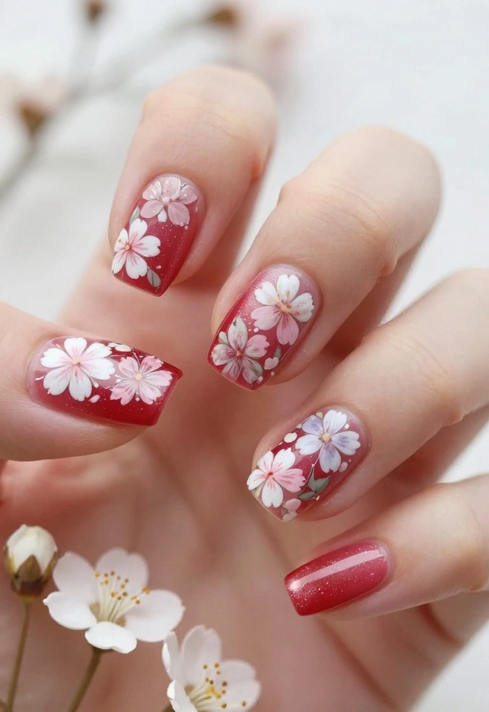 14 Red Cat Eye Nail Looks That Are Simply Unforgettable! - 5. Floral Cat Eye Accents 1