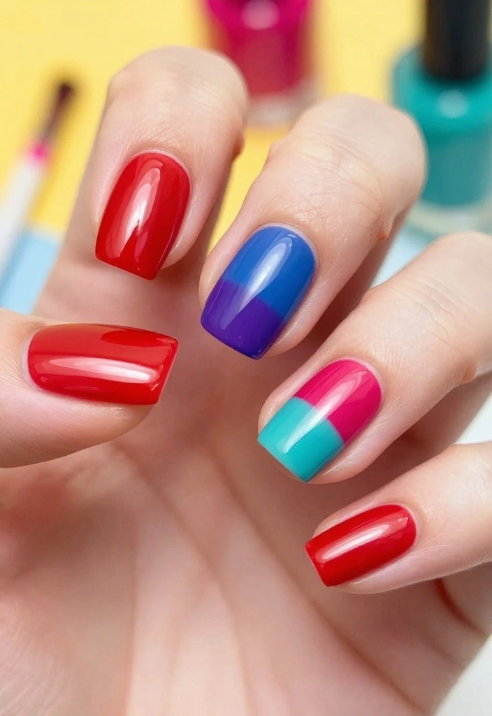 14 Red Cat Eye Nail Looks That Are Simply Unforgettable! - 7. Color Block Cat Eye 1