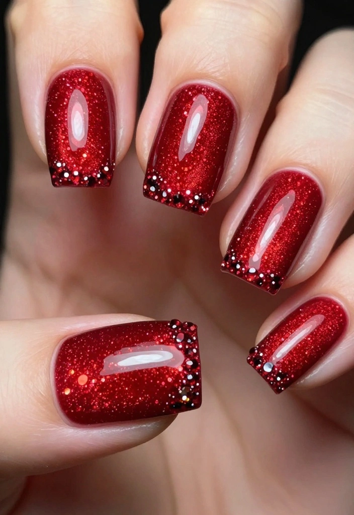 14 Red Cat Eye Nail Looks That Are Simply Unforgettable! - 9. Cat Eye with Rhinestones 1