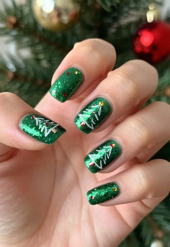 15 Adorable Christmas Tree Nails You Need to Try Before the Holiday Party! - 1. Sparkling Christmas Trees 1