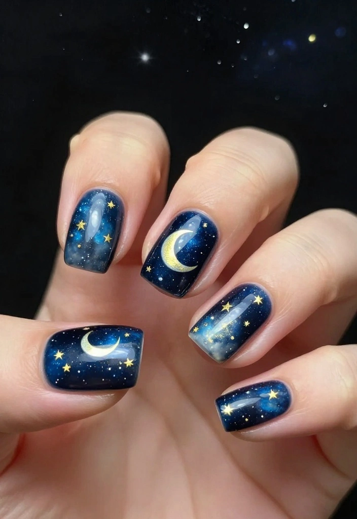 15 Adorable Christmas Tree Nails You Need to Try Before the Holiday Party! - 10. Dreamy Night Sky 1