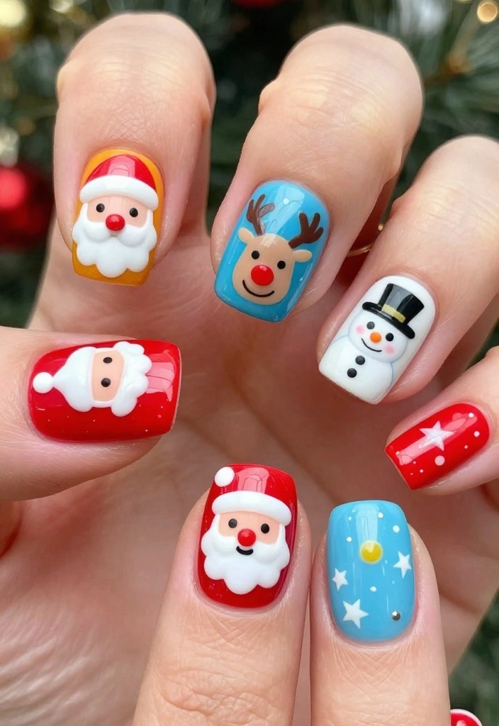 15 Adorable Christmas Tree Nails You Need to Try Before the Holiday Party! - 11. Santa & Friends 1